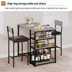 Bar Table Set for 2 with 2 PU Cushion Stools and 3 Storage Shelves, 3 Piece