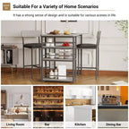 Bar Table Set for 2 with 2 PU Cushion Stools and 3 Storage Shelves, 3 Piece