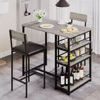 Bar Table Set for 2 with 2 PU Cushion Stools and 3 Storage Shelves, 3 Piece