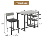 Bar Table Set for 2 with 2 PU Cushion Stools and 3 Storage Shelves, 3 Piece