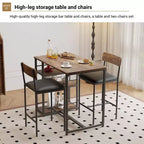 Bar Table Set for 2 with 2 PU Cushion Stools and 3 Storage Shelves, 3 Piece