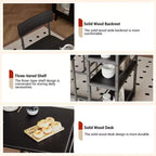 Bar Table Set for 2 with 2 PU Cushion Stools and 3 Storage Shelves, 3 Piece
