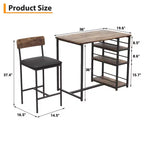 Bar Table Set for 2 with 2 PU Cushion Stools and 3 Storage Shelves, 3 Piece