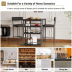 Bar Table Set for 2 with 2 PU Cushion Stools and 3 Storage Shelves, 3 Piece
