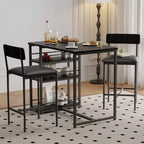 Bar Table Set for 2 with 2 PU Cushion Stools and 3 Storage Shelves, 3 Piece