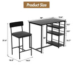 Bar Table Set for 2 with 2 PU Cushion Stools and 3 Storage Shelves, 3 Piece