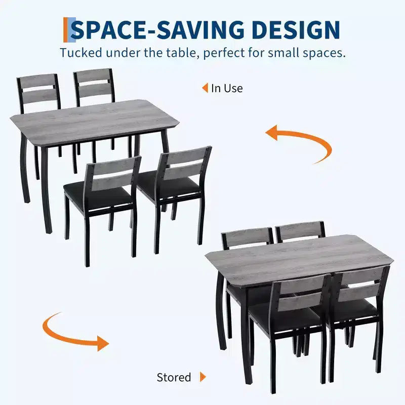 5 Piece Dining Table Set for 4, Space-Saving Kitchen Table with Upholstered Chairs, Modern Angled Corner Design