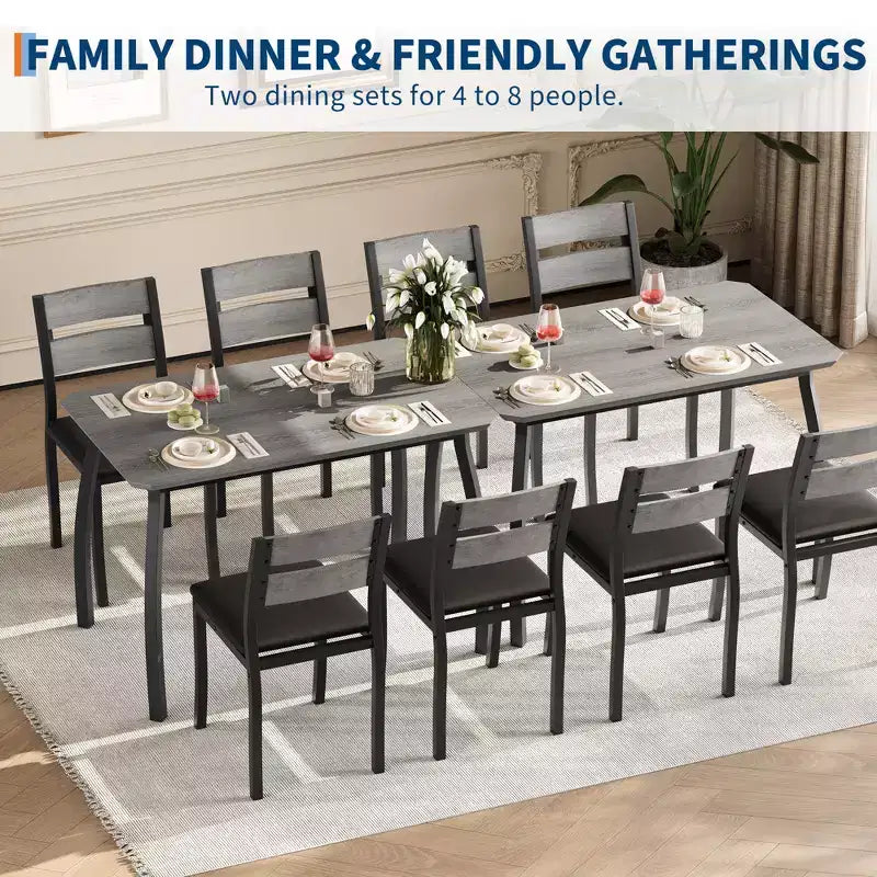5 Piece Dining Table Set for 4, Space-Saving Kitchen Table with Upholstered Chairs, Modern Angled Corner Design