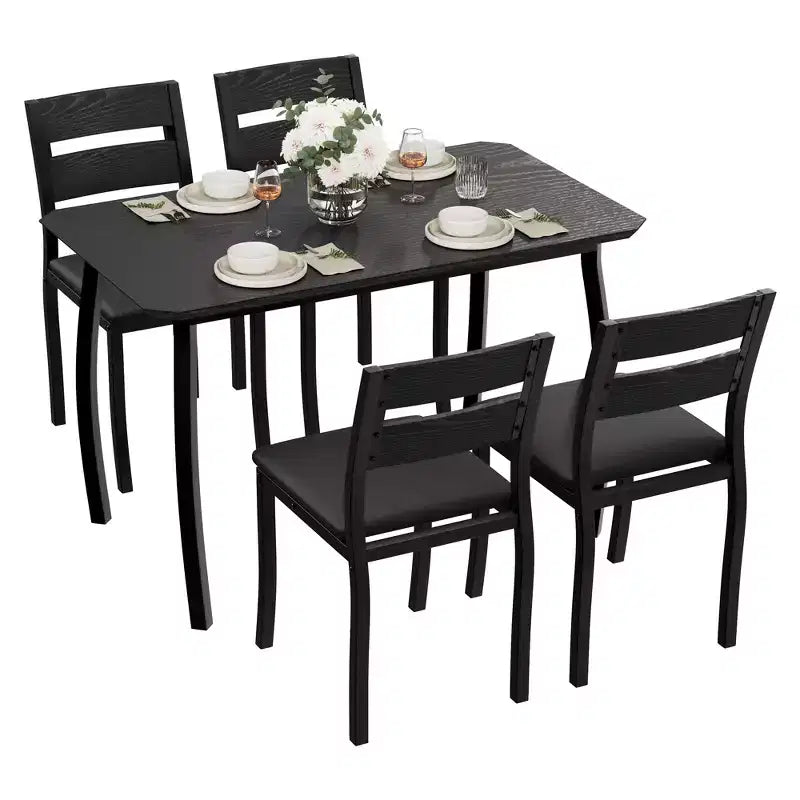 5 Piece Dining Table Set for 4, Space-Saving Kitchen Table with Upholstered Chairs, Modern Angled Corner Design