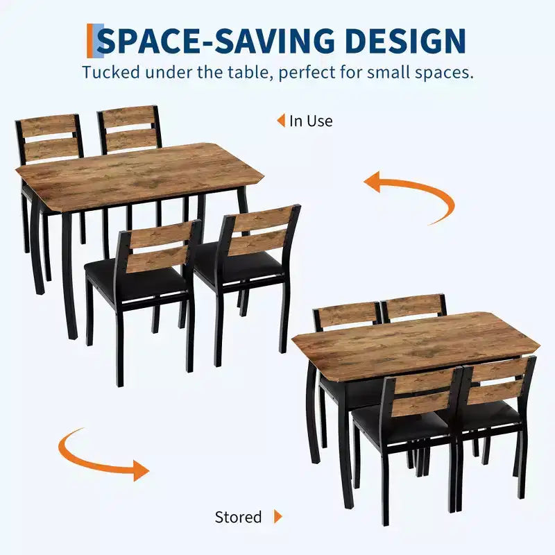 5 Piece Dining Table Set for 4, Space-Saving Kitchen Table with Upholstered Chairs, Modern Angled Corner Design