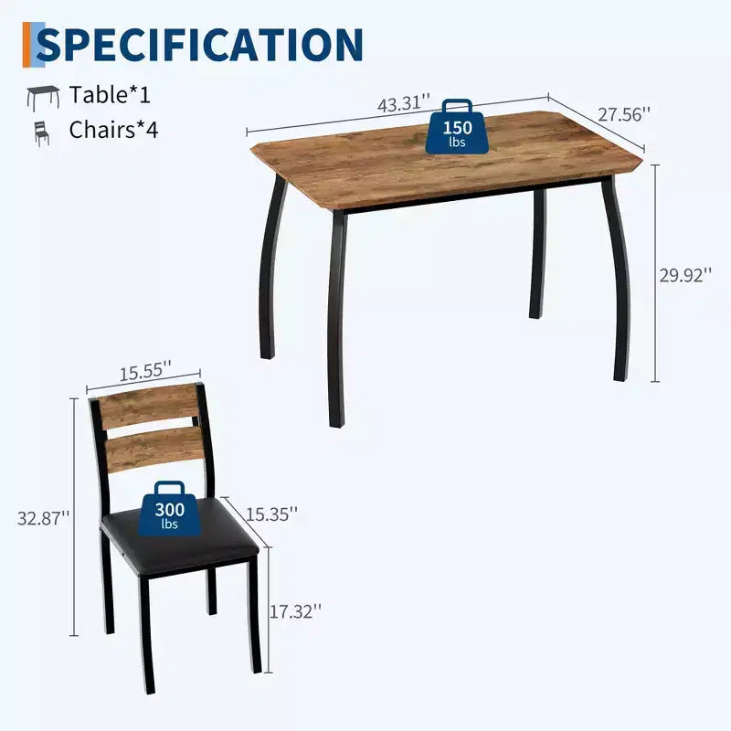 5 Piece Dining Table Set for 4, Space-Saving Kitchen Table with Upholstered Chairs, Modern Angled Corner Design