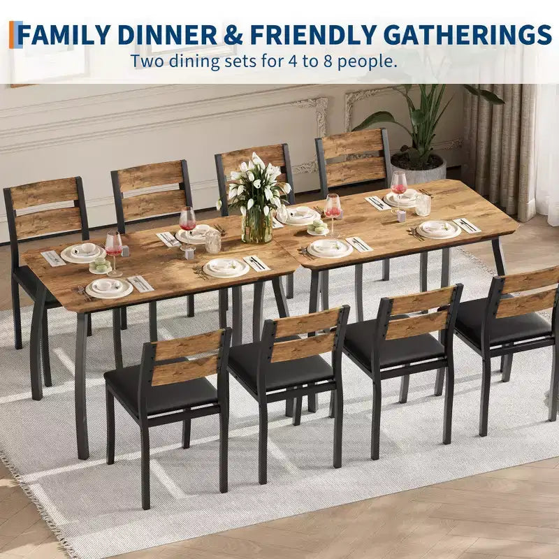 5 Piece Dining Table Set for 4, Space-Saving Kitchen Table with Upholstered Chairs, Modern Angled Corner Design