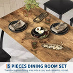 5 Piece Dining Table Set for 4, Space-Saving Kitchen Table with Upholstered Chairs, Modern Angled Corner Design