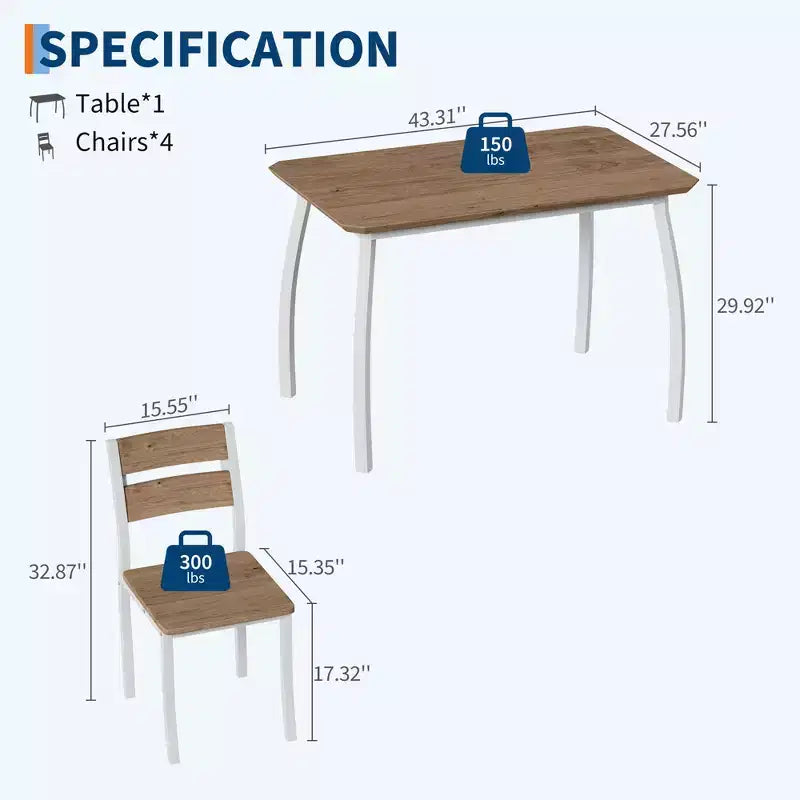 5 Piece Dining Table Set for 4, Space-Saving Kitchen Table with Upholstered Chairs, Modern Angled Corner Design
