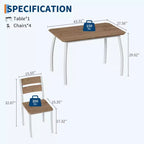 5 Piece Dining Table Set for 4, Space-Saving Kitchen Table with Upholstered Chairs, Modern Angled Corner Design
