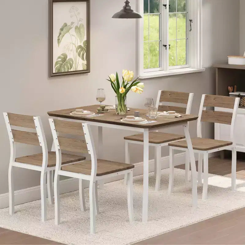 5 Piece Dining Table Set for 4, Space-Saving Kitchen Table with Upholstered Chairs, Modern Angled Corner Design