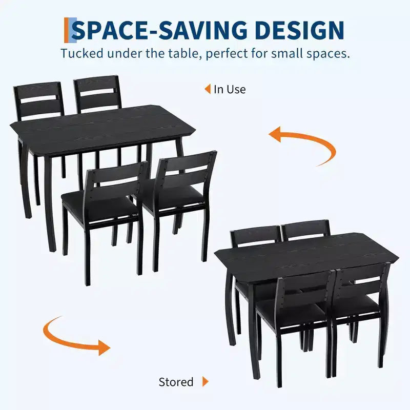5 Piece Dining Table Set for 4, Space-Saving Kitchen Table with Upholstered Chairs, Modern Angled Corner Design