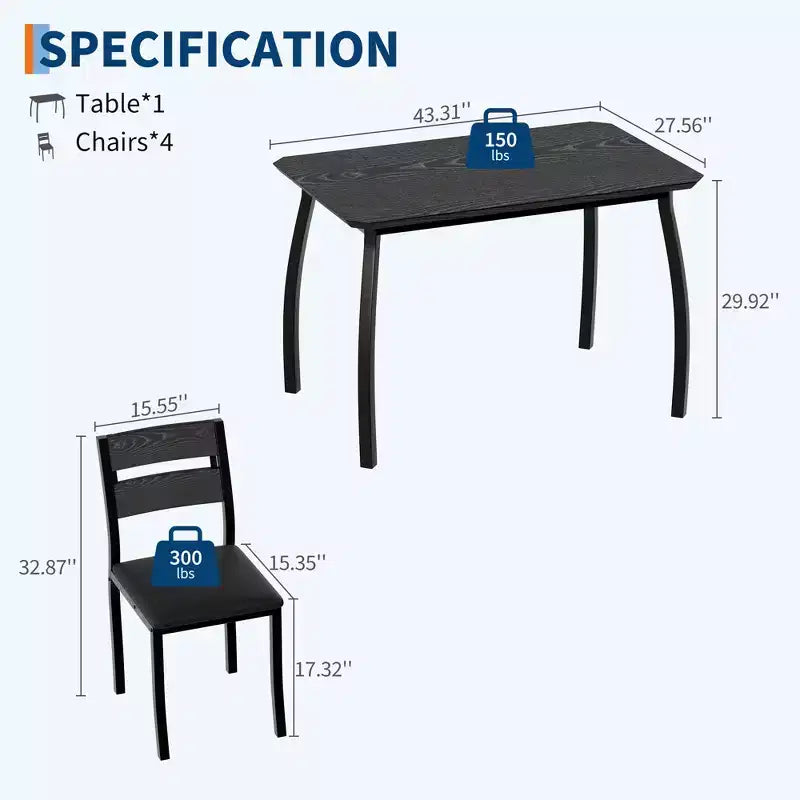 5 Piece Dining Table Set for 4, Space-Saving Kitchen Table with Upholstered Chairs, Modern Angled Corner Design