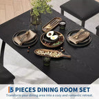 5 Piece Dining Table Set for 4, Space-Saving Kitchen Table with Upholstered Chairs, Modern Angled Corner Design