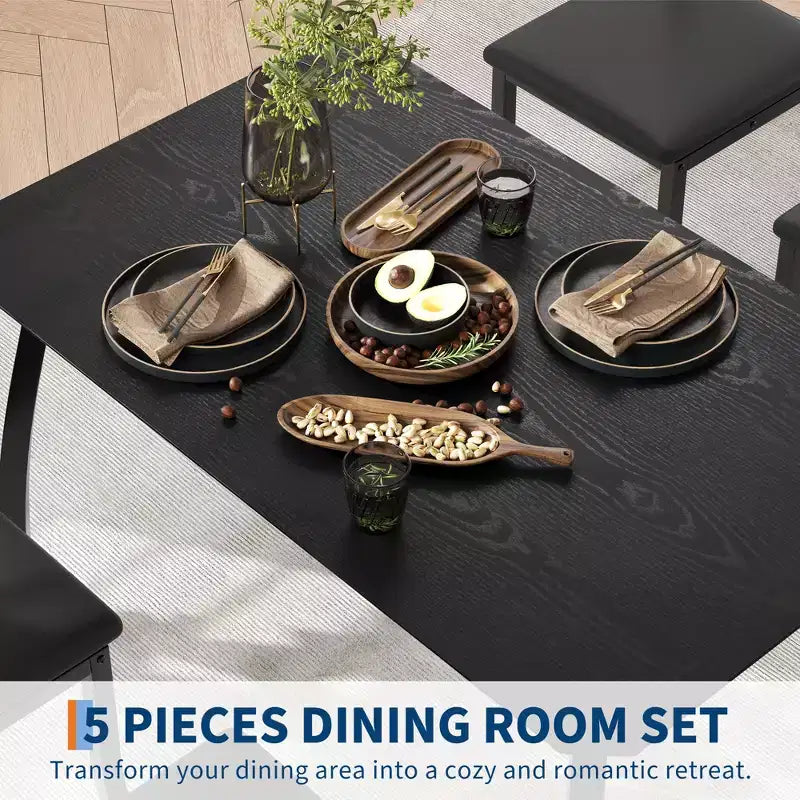 5 Piece Dining Table Set for 4, Space-Saving Kitchen Table with Upholstered Chairs, Modern Angled Corner Design