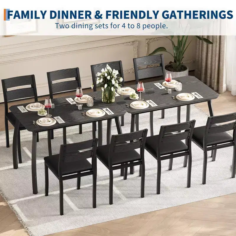 5 Piece Dining Table Set for 4, Space-Saving Kitchen Table with Upholstered Chairs, Modern Angled Corner Design