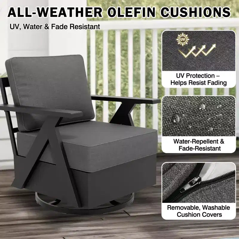 EAGLE PEAK Urban Slate 5 Piece Modern Outdoor Patio Furniture Set, Couch, Swivel Chairs, Coffee Table, and Side Table