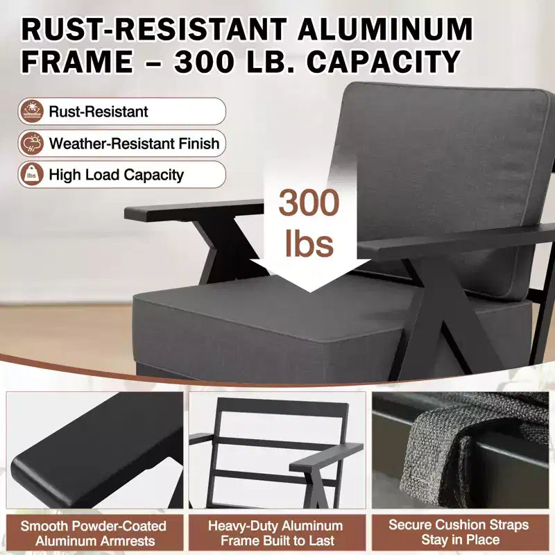 EAGLE PEAK Urban Slate 5 Piece Modern Outdoor Patio Furniture Set, Couch, Swivel Chairs, Coffee Table, and Side Table