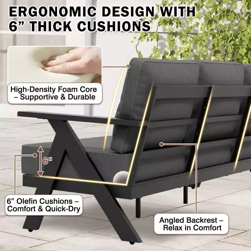 EAGLE PEAK Urban Slate 5 Piece Modern Outdoor Patio Furniture Set, Couch, Swivel Chairs, Coffee Table, and Side Table