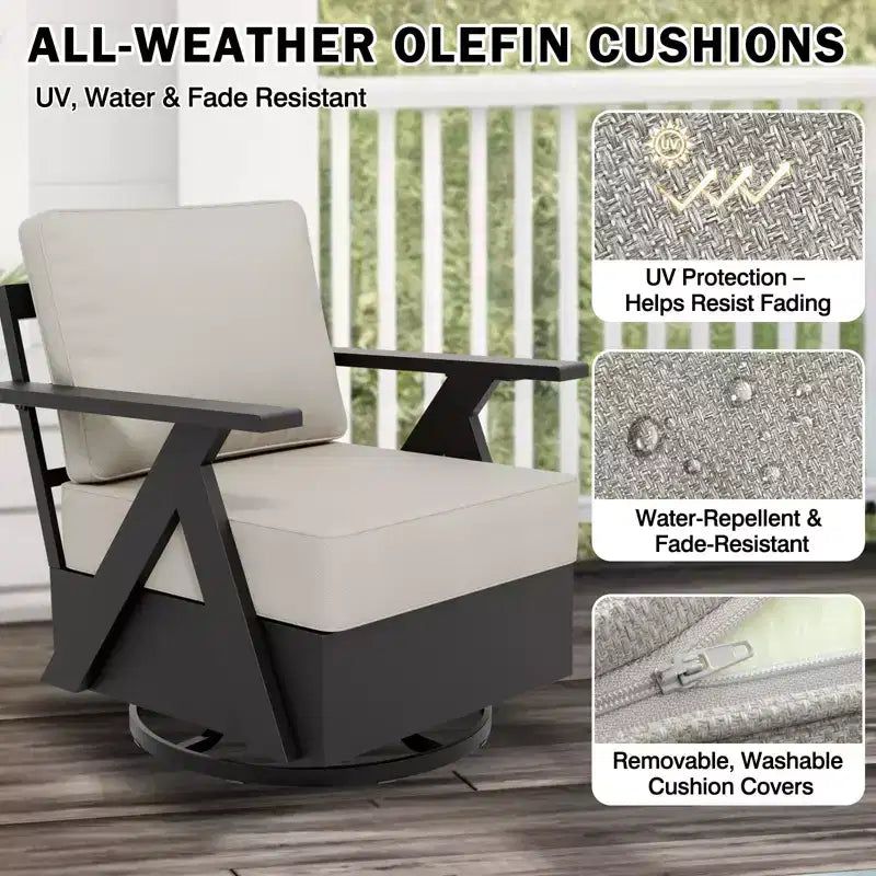 EAGLE PEAK Urban Slate 5 Piece Modern Outdoor Patio Furniture Set, Couch, Swivel Chairs, Coffee Table, and Side Table