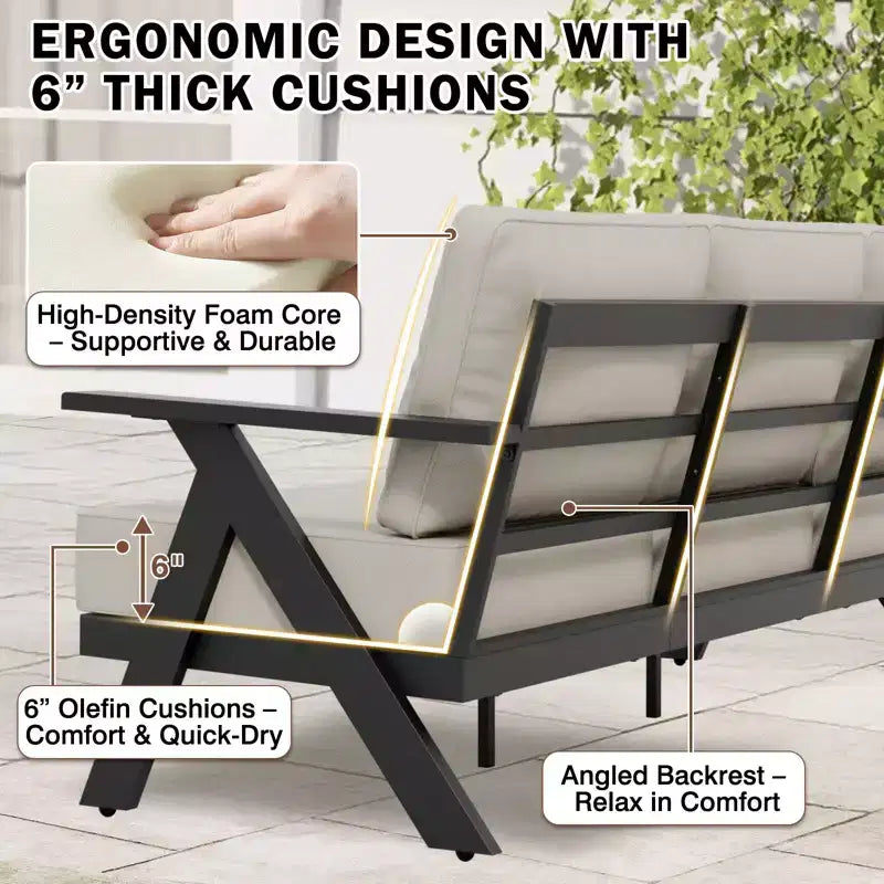 EAGLE PEAK Urban Slate 5 Piece Modern Outdoor Patio Furniture Set, Couch, Swivel Chairs, Coffee Table, and Side Table