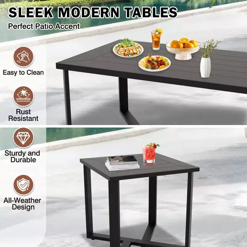 EAGLE PEAK Urban Slate 5 Piece Modern Outdoor Patio Furniture Set, Couch, Swivel Chairs, Coffee Table, and Side Table