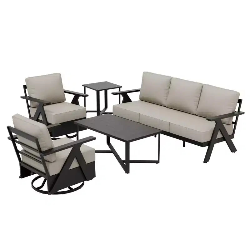EAGLE PEAK Urban Slate 5 Piece Modern Outdoor Patio Furniture Set, Couch, Swivel Chairs, Coffee Table, and Side Table