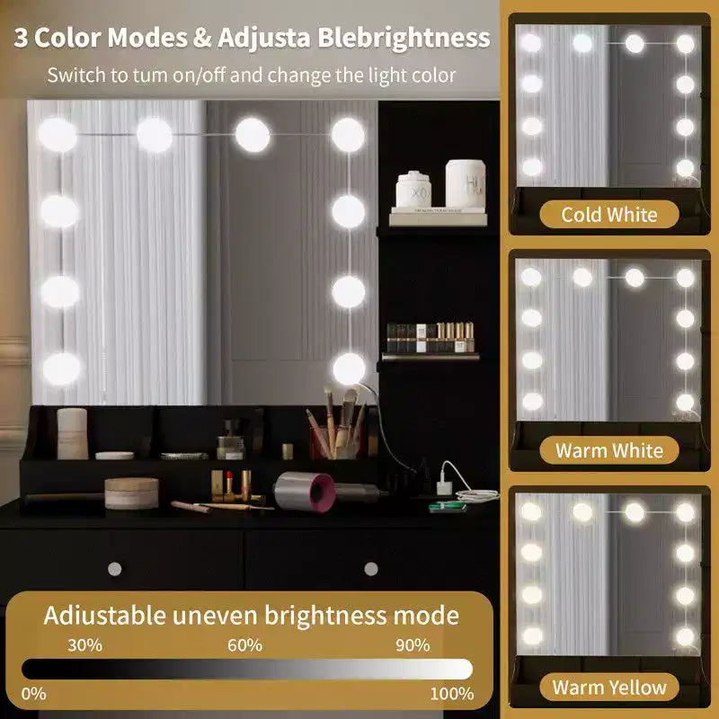 Grande coiffeuse grise avec lumières