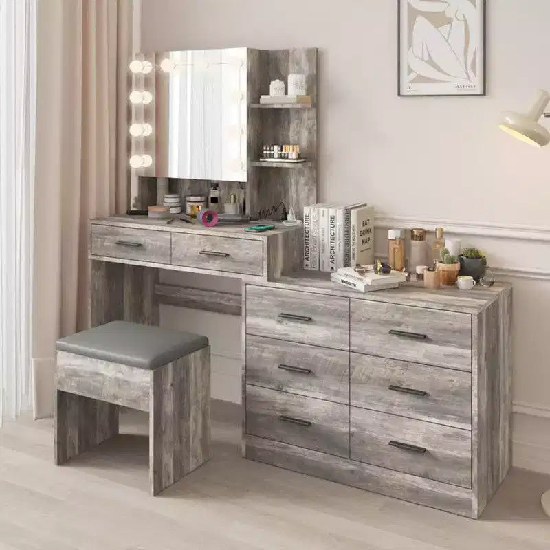 Grande coiffeuse grise avec lumières
