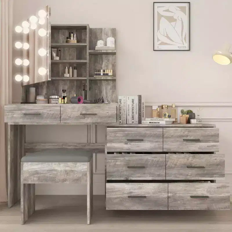 Grande coiffeuse grise avec lumières