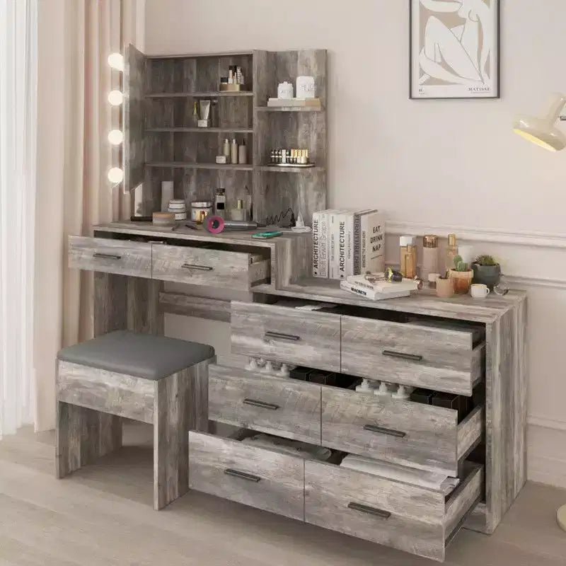 Grande coiffeuse grise avec lumières