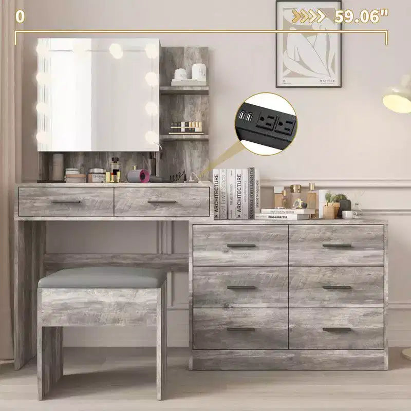 Grande coiffeuse grise avec lumières