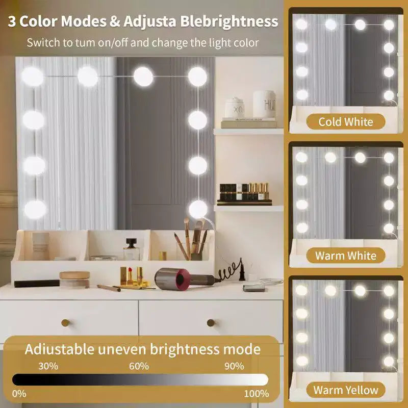 Grande coiffeuse grise avec lumières