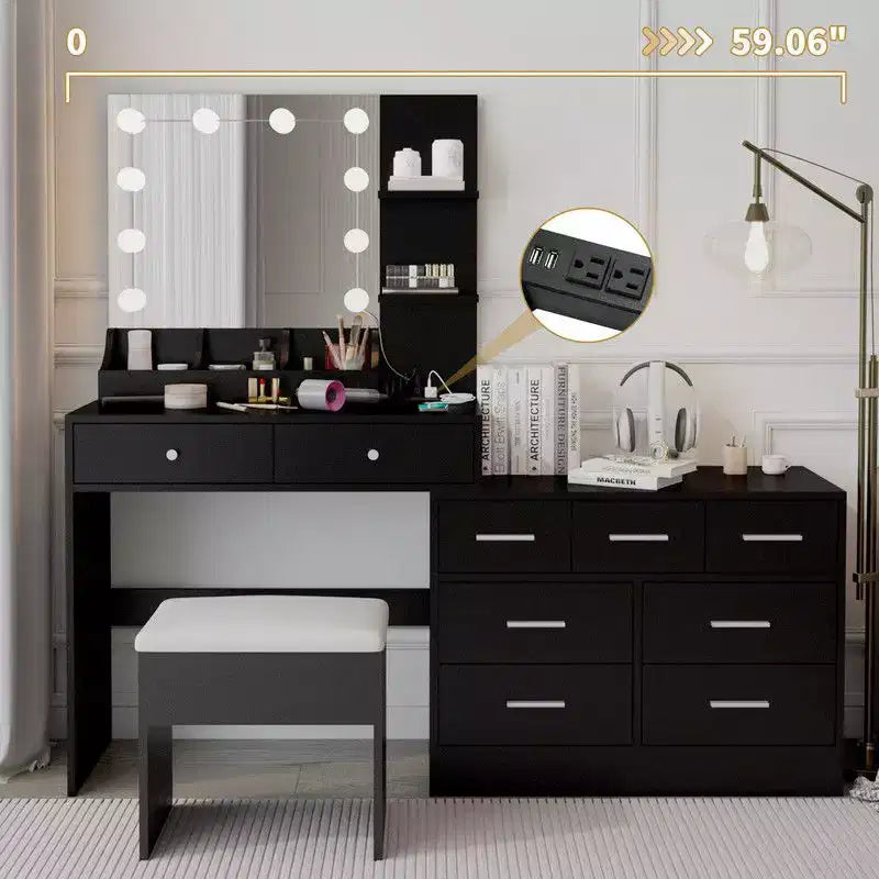 Grande coiffeuse grise avec lumières
