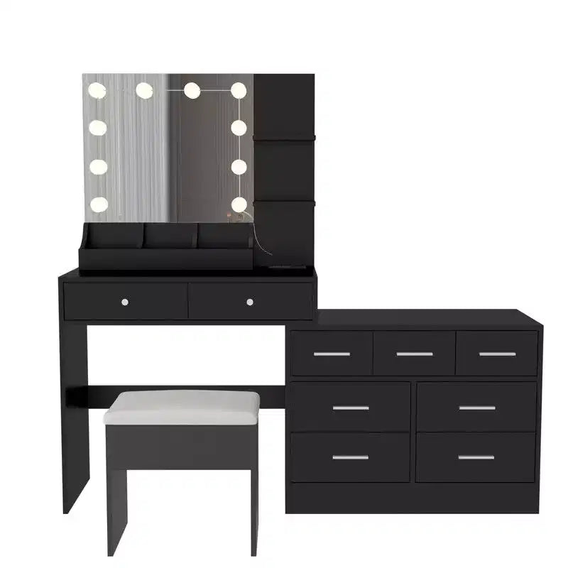 Grande coiffeuse grise avec lumières