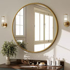 BEAUTYPEAK Round Wall Mirror 24x24 Antique Beaded Resin Frame Vanity Mirror