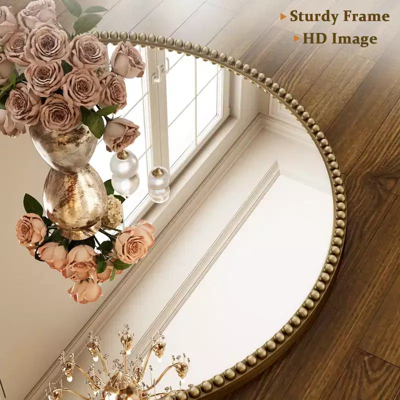 BEAUTYPEAK Round Wall Mirror 24x24 Antique Beaded Resin Frame Vanity Mirror