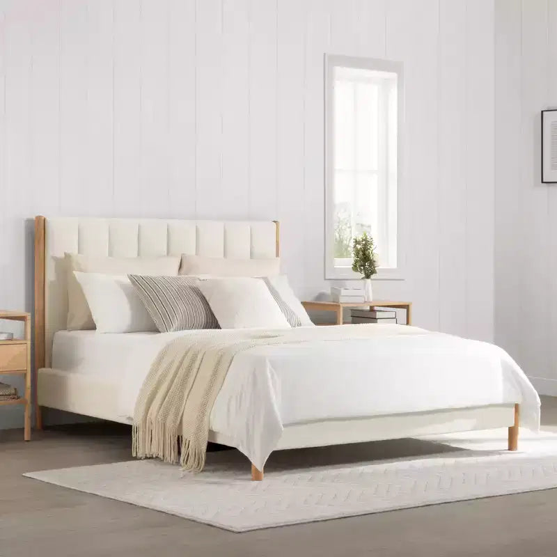 Cadre de lit plateforme en bois entièrement rembourré Spruce & Spring