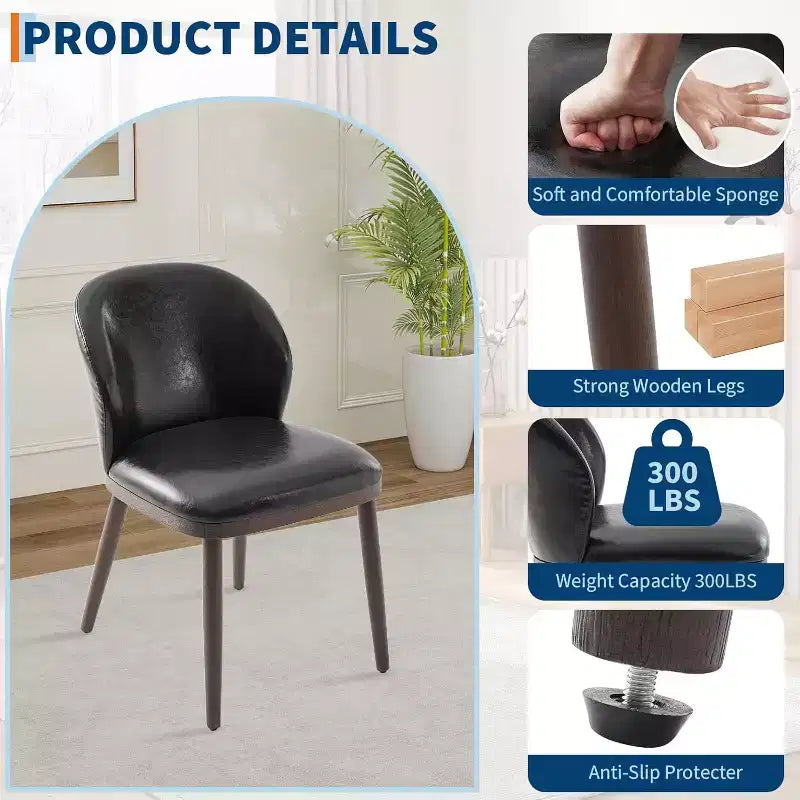 Lot de 4 chaises de salle à manger, chaises de cuisine modernes rembourrées avec support dorsal ergonomique, capacité de 120 kg pour cuisine, salle à manger, restaurant, noir