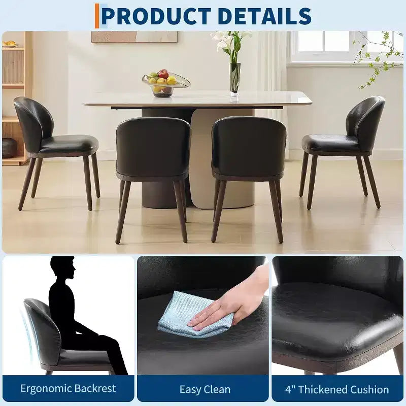 Lot de 4 chaises de salle à manger, chaises de cuisine modernes rembourrées avec support dorsal ergonomique, capacité de 120 kg pour cuisine, salle à manger, restaurant, noir