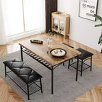 Dining Table Set for 4,with Upholstered Bench & Square Stools & Storage Shelves,Metal & Wood Dining Room Kitchen Table Set for Small Space,Apartment