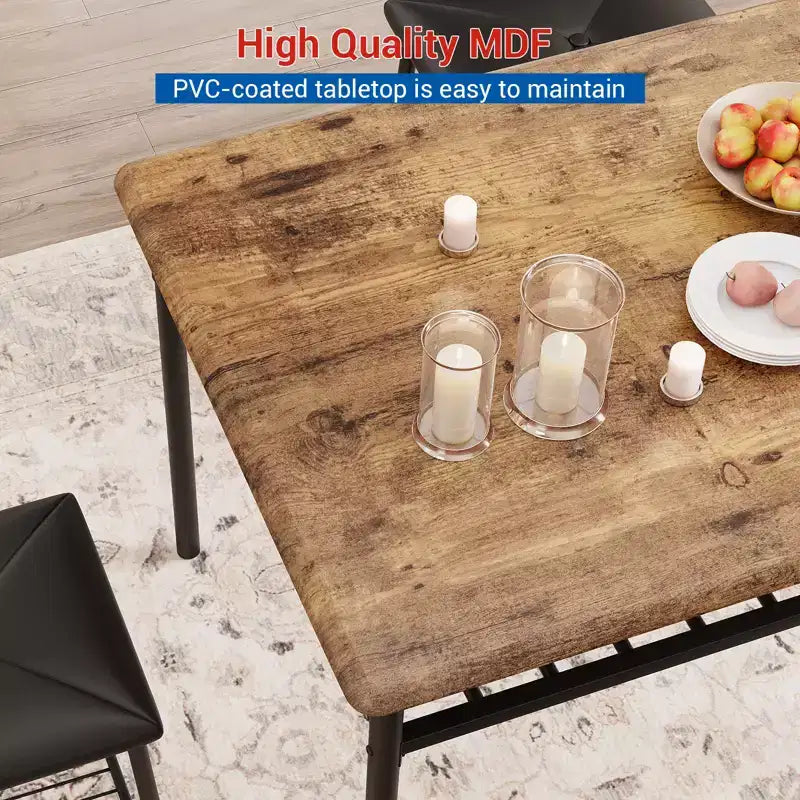 Dining Table Set for 4,with Upholstered Bench & Square Stools & Storage Shelves,Metal & Wood Dining Room Kitchen Table Set for Small Space,Apartment