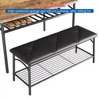 Dining Table Set for 4,with Upholstered Bench & Square Stools & Storage Shelves,Metal & Wood Dining Room Kitchen Table Set for Small Space,Apartment
