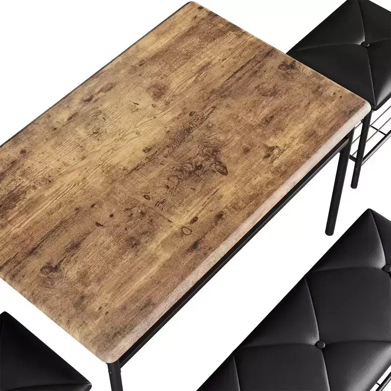 Dining Table Set for 4,with Upholstered Bench & Square Stools & Storage Shelves,Metal & Wood Dining Room Kitchen Table Set for Small Space,Apartment