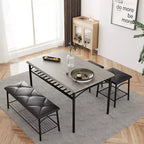 Dining Table Set for 4,with Upholstered Bench & Square Stools & Storage Shelves,Metal & Wood Dining Room Kitchen Table Set for Small Space,Apartment